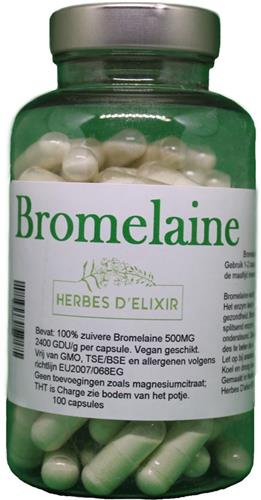 Herbes D'elixir Bromelaine Capsules – 500mg per Capsule – 100 Stuks - 2400 GDU/g per Capsule - 100% Natuurlijk Vegan