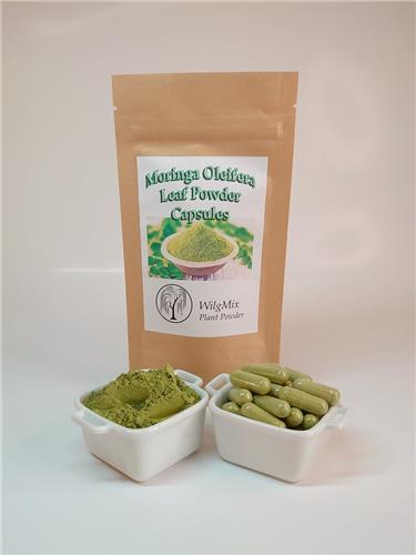 WilgMiX Plant Powder Capsules -Moringa Oleifera - Moringa Oleifera Blad Poeder 100% Puur  - 100 capsules á 500mg - Geteeld in Oeganda - Schaduw gedroogd - Gripzak -  Hoge voedingswaardes, Vitamines & Mineralen - Laboratorium getest