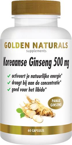 Golden Naturals Koreaanse Ginseng 500mg (60 veganistische capsules)