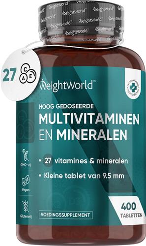 WeightWorld Multivitamines en Mineralen tabletten - 27 belangrijke vitamines en mineralen - 400 vegan multivitamine tabletten voor 1 jaar