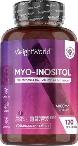 WeightWorld Inositol tabletten voor Vrouwen - 4000 mg Myo-Inositol - Met Vitamine B6, Foliumzuur en Chroom - 120 vegan tabletten
