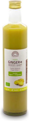 Mattisson - Biologische Ginger+ Boost - Gemberdrank uit Gembersap, Rijstsiroop, Citroensap & Specerijen - Gember Booster Supplement - 500 ml