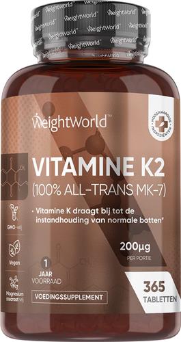 WeightWorld Vitamine K2 MK-7 tabletten - 200 mcg - 365 tabletten voor 1 jaar voorraad - Vegan vitamine K