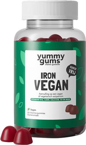 Yummygums - Iron Vegan - multivitamine met extra ijzer, vitamine B12, calcium en vitamine D3 - met bramensmaak - suikervrij - 60 gummies