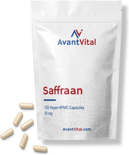 Saffraan - 50 mg - 120 Vegan Capsules - Hoog Gestandaardiseerd op 3% Safranal en 3,5% Crocine - AvantVital - Voedingssupplementen