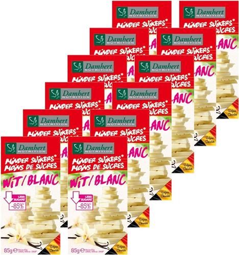 Damhert | Minder Suikers | Chocoladetablet | Wit | 12 stuks | 12 x 85 gram