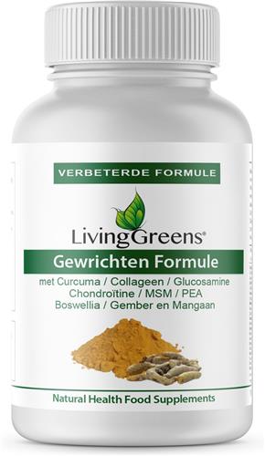 Livinggreens Gewrichten formule, 60 tabletten, Curcuma, Collageen, PEA, Glucosamine, Msm, Chondroitin, Manganese, Vitamin C, Curcuma Longa, Turmeric
