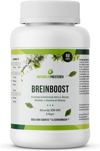 Breinboost - Natuurlijke Nootropics - Bacopa, Rhodiola, Ginseng, L-theanine - Focus & Creativiteit - Concentratie pillen - 60 caps
