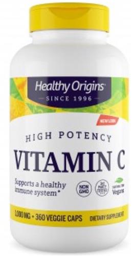 Vitamin C 1000 mg (Non-GMO L-Ascorbic Acid) 360 Vcaps - Healthy Origins
