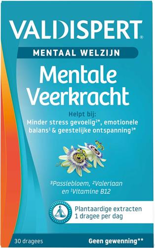 Valdispert Mentale Veerkracht - Valeriaanwortel helpt bij minder stress gevoelig - Passiebloem voor geestelijke ontspanning - Geen gewenning - 30 dragees