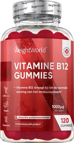 WeightWorld Vitamine B12 Gummies 1000 mcg - 120 vegan gummies met granaatappelsmaak voor 4 maanden voorraad - Verkregen uit Methylcobalamine - Ondersteunt het energieniveau