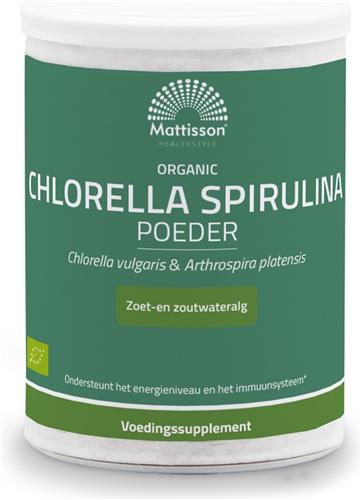 Mattisson - Biologisch Chlorella Spirulina Poeder - Chlorella Vulgaris & Arthrospira Platensis - Ondersteunt Energieniveau en Immuunsysteem - Zoetwateralg & Zoutwateralg - Voedingssupplement - 125 Gram