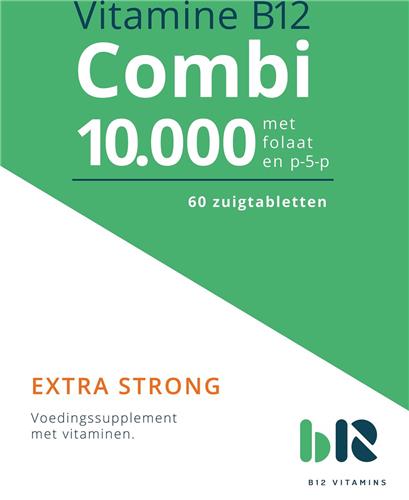 B12 Vitamins - B12 Combi 10.000 met Folaat en P-5-P - 60 tabletten - Vitamine B12 methylcobalamine, adenosylcobalamine, actief foliumzuur, actieve vitamine B6 - B12 Combi - vegan - voedingssupplement