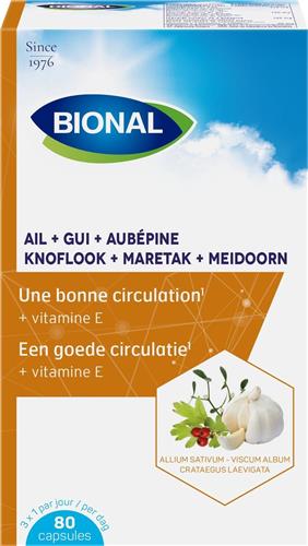 BIONAL Knoflook + Maretak + Meidoorn – Circulatie en afweersysteem –Voedingssupplement met vitamine E - 80 capsules