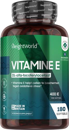 Vitamine E 400 IE - 180 vegan softgels voor 6 maanden voorraad - Natuurlijk Vitamine E supplement - Gemaakt binnen de EU - van WeightWorld