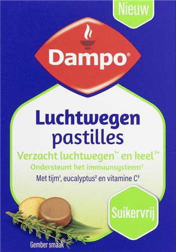Dampo Luchtwegen Pastilles - Suikervrij - Verzacht luchtwegen met tijm* en keel met eucalyptus* - Vitamine C ondersteunt het immuunsysteem - gember smaak - 24 pastilles