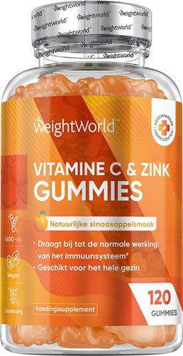 Vitamine C en Zink gummies - 200mg - 120 Vegan en Gelatinevrije gummies - Bevat een natuurlijke sinaasappelsmaak - Alternatief voor Vitamine C tabletten, Vitamine C capsules en Zink tabletten - Vegan Vitamine C en Zink supplement van WeightWorld