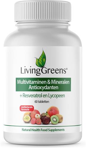 LivingGreens Multi vitaminen & mineralen antioxidanten 60 tabletten, resveratrol, lycopeen
