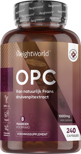 OPC Druivenpitextract capsules - 1000mg - 240 vegan capsules voor 8 maanden voorraad - Gemaakt van Franse druiven - 100% natuurlijk - Glutenvrij en GMO-vrij - OPC supplement van WeightWorld