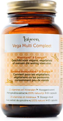 Laveen Vega Multi Compleet | Alles in 1 multivitamine met extra B12, vit D en ijzer | 100% natuurlijk en vegan gecertificeerd |