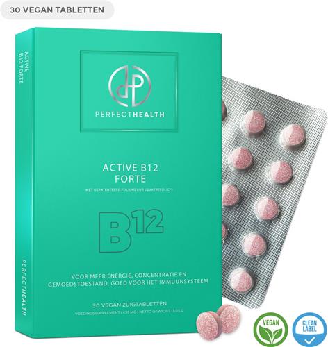 Perfect Health - Vitamine B12 1000mcg - Goed tegen Vermoeidheid en Futloosheid - 30 Zuigtabletten - Voor Immuunsysteem Hoge Dosering - Methylcobalamine - Vegan