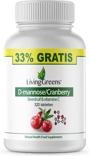 LivingGreens-Cranberry D Mannose- 240 + 80 tabletten Gratis-Voordeelverpakking-Beredruif-vitamine C