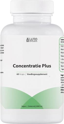 Luto Supplements - Concentratieboos - Natuurlijke studeerpil - vitamine B6, Guarana, Bacopa Monnieri, Rhodiola Rosea, Panax Gingseng, L-theanine en NAC - vegan - 60 Vcaps