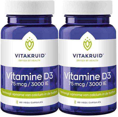 2x Vitakruid Vitamine D3 75 Mcg 3000Ie 60 vegacapsules