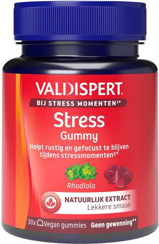 Valdispert Stress Gummy - Rhodiola helpt je rustig en gefocust te blijven bij stressmomenten - Vitamine B11 voor concentratie - Geen gewenning - 30 vegan gummies
