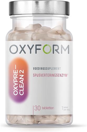 Oxyform I Natuurlijke spijsverteringsenzymen I Oxypreclean 2 I Lipase Amylase Cellulase I 30 tabletten I Opgeblazen gevoel I Bromelaïne Papaïne I Verbetert de vetvertering I Volledige formule