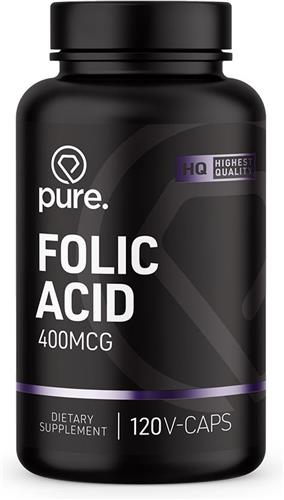 Pure. Folic Acid – 400mcg Foliumzuur – Vitamine B11 Tabletten – 120 Capsules - Voor Zwangere Vrouwen, Ondersteunt Celdeling en Groei, Essentiële Vitamine