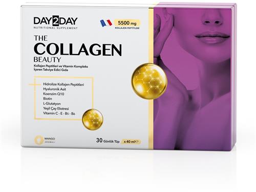 DAY2DAY - The Collagen Beauty - Collageen - Beauty Shot Collageen 5.500 mg (vloeibaar in tubes) - Suiker & Glutenvrij - Mangosmaak