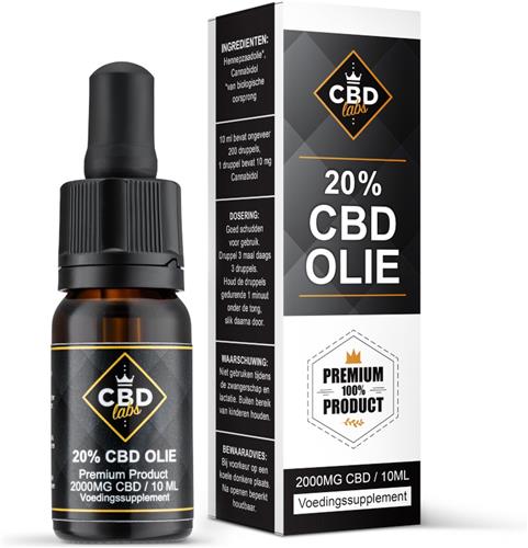 CBDLabs CBD Olie 20% - 2000MG CBD - 10 ml - Vegan - Op Basis van Biologische Hennepzaad Olie - 100% Natuurlijk - Circa 200 Druppels - Premium Product