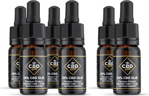 CBDLabs CBD Olie 20% Aanbieding 4 + 2 Gratis! - 2000MG CBD - 10 ml - Vegan - Op Basis van Biologische Hennepzaad Olie - 100% Natuurlijk - Circa 200 Druppels - Premium Product