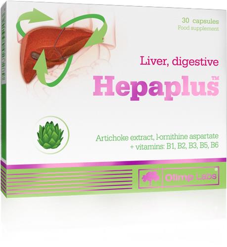 Hepaplus Liver and digestion 30 capsules, met complexe samenstelling van artisjokextract, L-ornithine aspartaat en groep B-vitamines B1, B2, B6, niacine en pantotheenzuur, die bijdragen aan een goed energiemetabolisme. TAKING CARE OF YOUR LIVER
