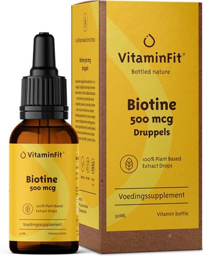 VitaminFit Biotine Druppels 500 mcg - 100% Natuurlijk & Plantaardig - Biologisch Actief - 30 ML - Vloeibaar