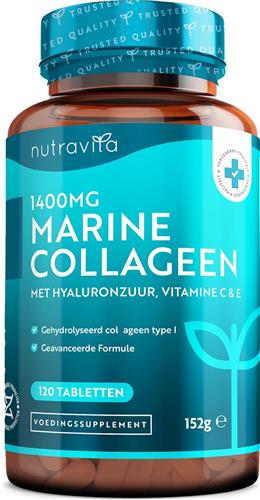 Nutravita Marine Collageen Tabletten 1400mg Verrijkt met Hyaluronzuur - Gehydrolyseerde Supplementen - 120 Tabletten (2 Maanden Bevoorrading) - met Vitamine C, Vitamine E, Zink en Vit B2