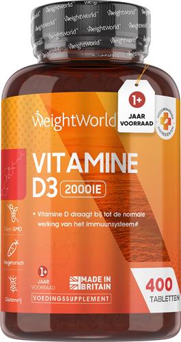 WeightWorld Vitamine D3 - 2000 IE - 400 tabletten voor +1 jaar voorraad
