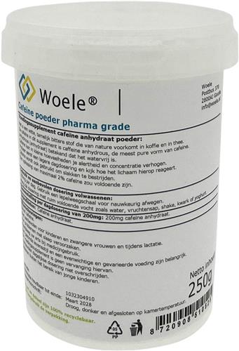 Woele Cafeïne anhydraat poeder 0,25kg (250g) pharma grade caffeine anhydrous