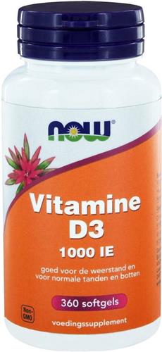 Now Foods - Vitamine D3 1000 IU - Belangrijk voor Immuunsysteem en Spierwerking - 360 Softgels
