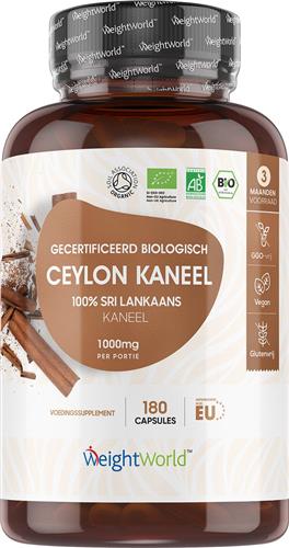 WeightWorld Biologisch Ceylon Kaneel - 180 kaneel capsules met 1000 mg puur kaneel poeder per portie - Vegan