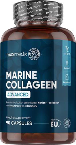 maxmedix Marine Collageen capsules 1200 mg - Met Hyaluronzuur, Zink, CoQ10 en Vitamine C - 90 capsules - Laboratorium getest collageen supplement