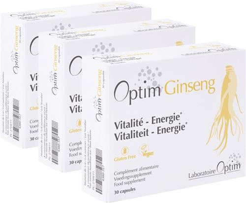 PACK 3 X Optim Ginseng - 90 capsules - Koreaanse rode Panax ginseng - gekweekt in België - vitaliteit en energie.