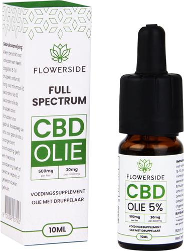 Flowerside CBD Olie - Full Spectrum - 500mg - 5% - 10ml - Druppels - Biologisch - Natuurlijk - Laboratorium Getest