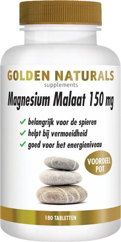 Golden Naturals Magnesium Malaat 150mg (180 veganistische tabletten)