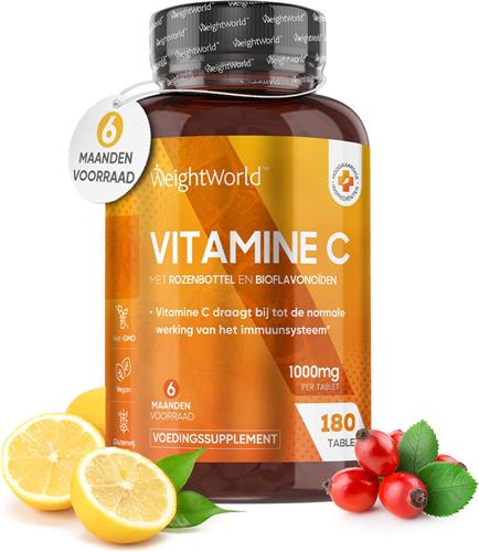 WeightWorld Vitamine C 1000 mg - 180 tabletten voor 6 maanden - Met rozenbottel en bioflavonoïden