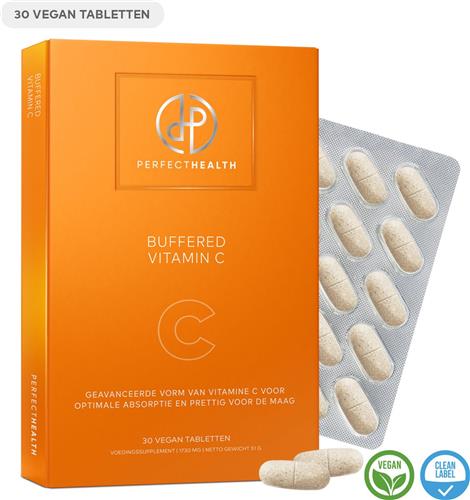 Perfect Health - Gebufferde Vitamine C 1000mg - Goed voor Immuunsysteem, Huid, Bloedvaten en Botten - Tegen Stress - 30 Tabletten - Hoge Dosering - Vegan