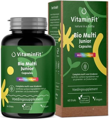 VitaminFit Junior Multivitamine + D3 Capsules - 100% Natuurlijk & Plantaardig - 60 Capsules - Mix van Bio-actieve Vitamines en Mineralen