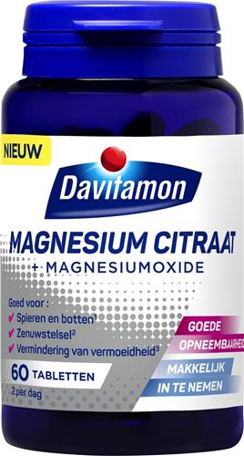 Davitamon Magnesium citraat – 100% magnesium citraat - Voedingssupplement - 60 Magnesium tabletten