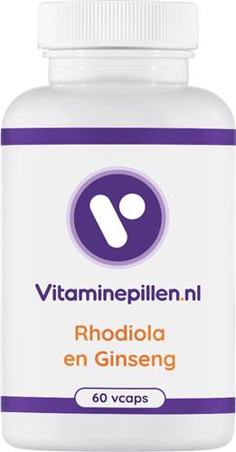 Vitaminepillen.nl | Rhodiola en Ginseng | Vcaps | 60 stuks | Gratis verzending | Voor bevordering van energie indien nodig en geeft rust en ontspanning in tijdens van stress.